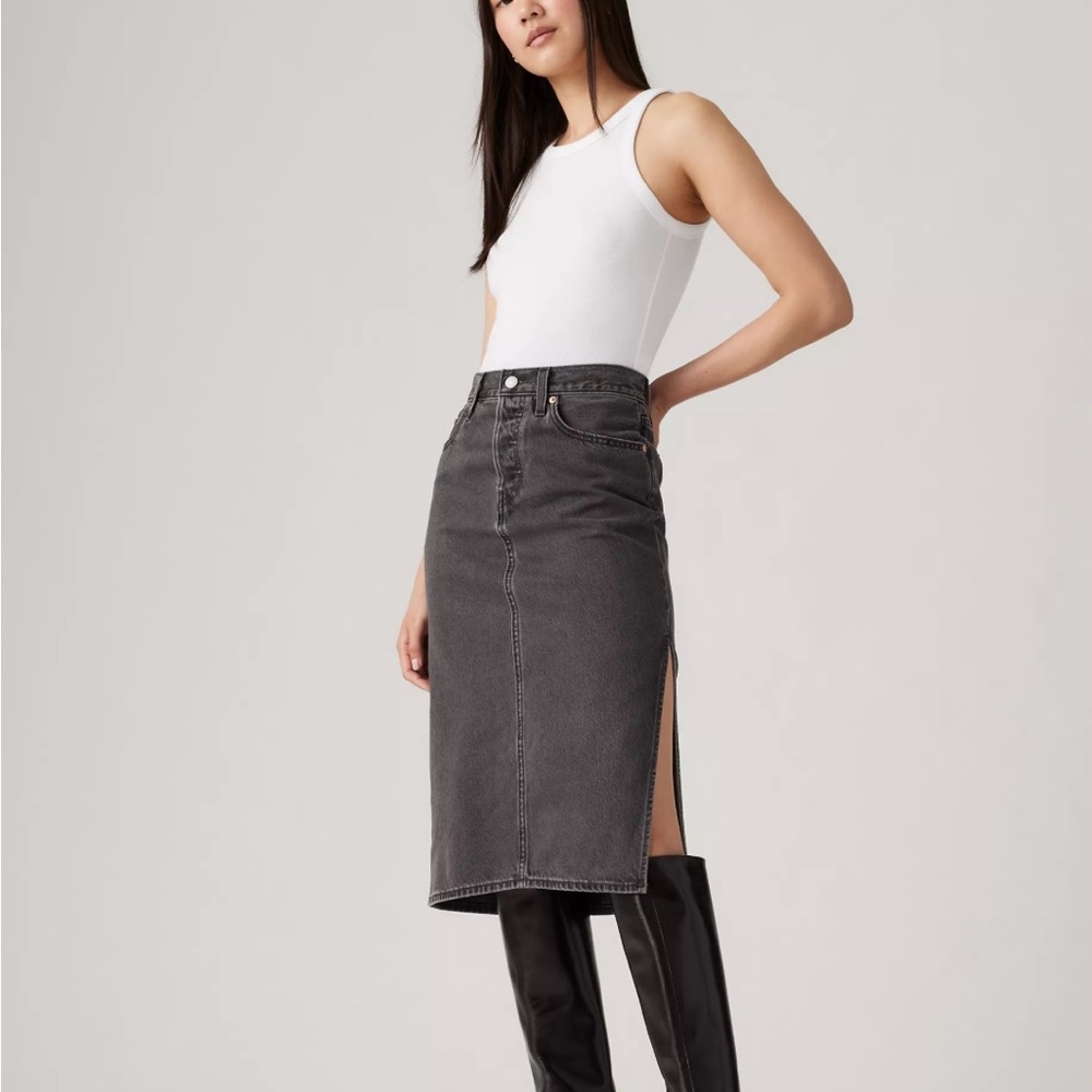 Gray Denim Midi Skirt